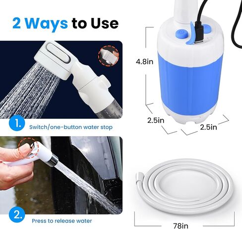Portable Camping Shower, Outdoor Shower Kit with Pump, Hose, Spray Gun & Folding Bucket, Rechargeable Battery Powered Portable Shower for Camping, Hiking, Beach,RV,Pet Cleaning & Road Trips in Saudi Arabia