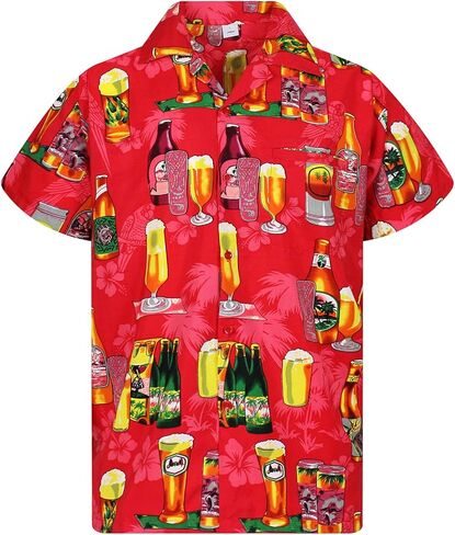 قميص غير تقليدي هاواي للرجال من في اتش او، قميص كاجوال بأزرار سفلية بصوت عال جدا قصير الأكمام لحفلات العطلات وحفلات البيرة في عطلة الربيع للجنسين, أزرق, XS in Kuwait