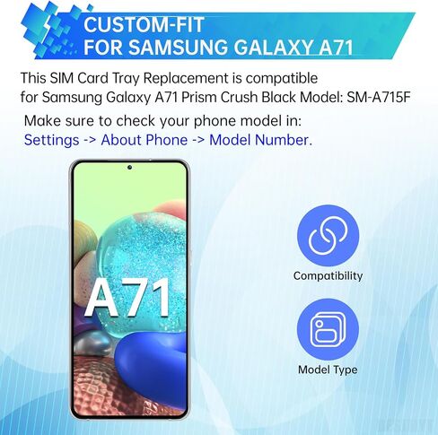 بالنسبة إلى Samsung Galaxy A71 SIM ، استبدال علبة بطاقة SIM (إصدار SIM واحد) Prism Crush Black Card Tresh Slot Adapter مع قاذف الإبرة لـ A71 SM-A715F in Saudi Arabia