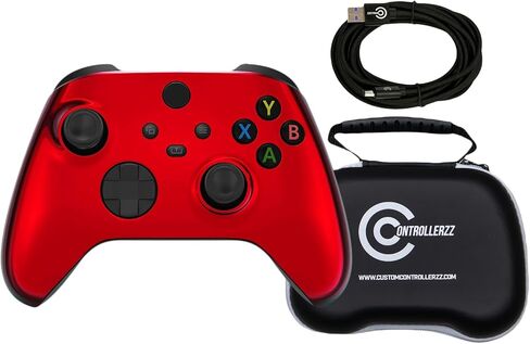 Custom Controllerzz Red Chrome Controller Bundle – Includes Red Chrome Custom Wireless Controller for Xbox Series X/S, Xbox One, PC & Braided USB-C Cable & Universal Protective Case in Saudi Arabia