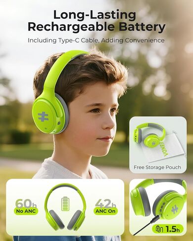 Seenda Kids Wireless Wireless Noves Develing سماعات الرأس ، وقت تشغيل 60 ساعة ، وحجم آمن (74/85/94db) ، و Bluetooth 5.4 ، وسماعات قابلة للطي Type-C مع الميكروفون للمدرسة ، و iPad ، والطائرة ، والسفر ، والسفر in Saudi Arabia