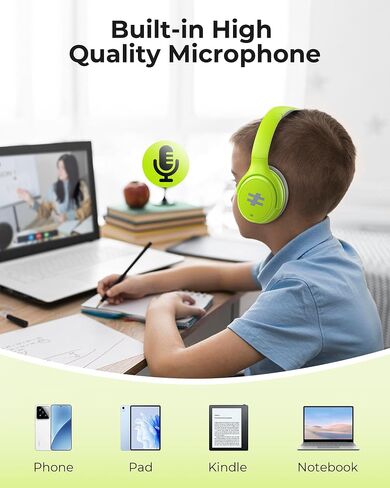 Seenda Kids Wireless Wireless Noves Develing سماعات الرأس ، وقت تشغيل 60 ساعة ، وحجم آمن (74/85/94db) ، و Bluetooth 5.4 ، وسماعات قابلة للطي Type-C مع الميكروفون للمدرسة ، و iPad ، والطائرة ، والسفر ، والسفر in Saudi Arabia