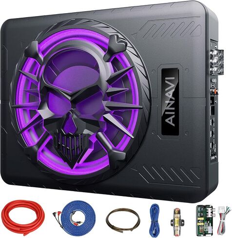 Ainavi 10 "Slim Slim تحت سيارة مضخمات مضخمات للسيارة المقعد-مضخم صوت مدعوم 800 واط ، مدخلات عالية/منخفضة ، حزمة مضخم صوت مضغوط من السيارات/الشاحنة مع الضوء المحيط بالألوان LED in Kuwait