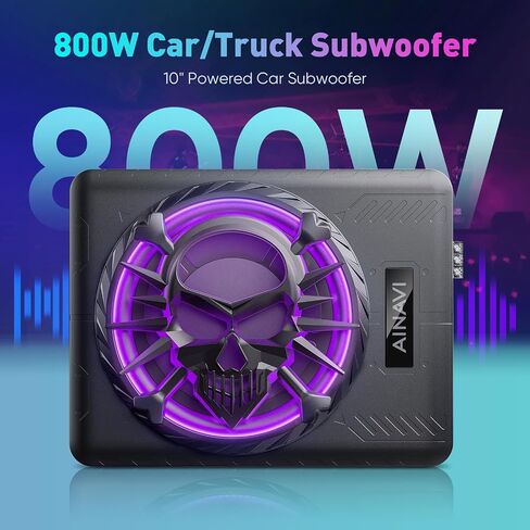 Ainavi 10 "Slim Slim تحت سيارة مضخمات مضخمات للسيارة المقعد-مضخم صوت مدعوم 800 واط ، مدخلات عالية/منخفضة ، حزمة مضخم صوت مضغوط من السيارات/الشاحنة مع الضوء المحيط بالألوان LED in Kuwait