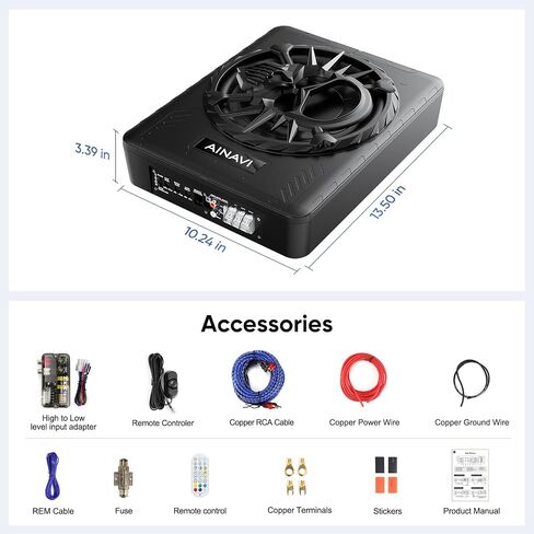 Ainavi 10 "Slim Slim تحت سيارة مضخمات مضخمات للسيارة المقعد-مضخم صوت مدعوم 800 واط ، مدخلات عالية/منخفضة ، حزمة مضخم صوت مضغوط من السيارات/الشاحنة مع الضوء المحيط بالألوان LED in Kuwait