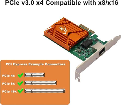 PCIEX4 10G RJ45 محول شبكة Ethernet ، بطاقة بيانات NIC أحادية المنفذ ، 10/100/1000M/2.5G/5G/10GBPS معدل بيانات ، دعم Windows Server/Linux/Ubuntu ، الأخضر in Kuwait