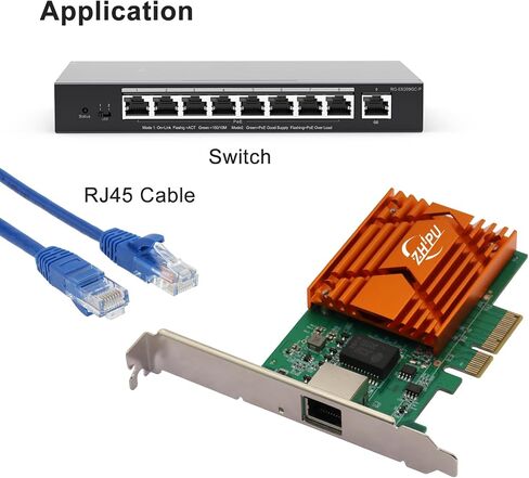 PCIEX4 10G RJ45 محول شبكة Ethernet ، بطاقة بيانات NIC أحادية المنفذ ، 10/100/1000M/2.5G/5G/10GBPS معدل بيانات ، دعم Windows Server/Linux/Ubuntu ، الأخضر in Kuwait