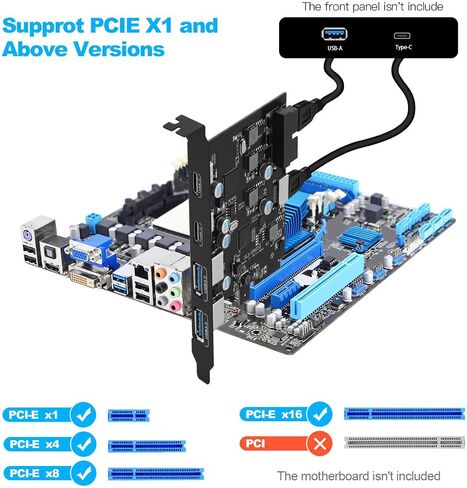 6-Ports USB PCIe Card, PCI Express to Type C USB-A Type-E 19-PIN Expansion Card, Up to 5Gbps New in Saudi Arabia