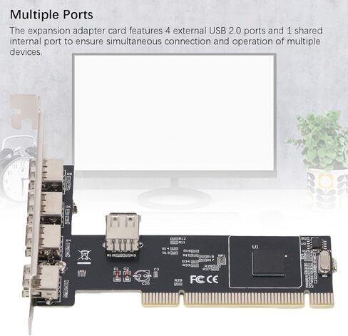PCI E to USB 2.0 Card PCI E USB 2.0 Expansion Card 4 External Ports 1 Internal Port 480Mbps High Speed Backward Compatible with USB 1.0/1.1 for Desktop Computer in Saudi Arabia