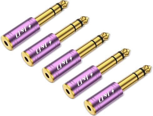 J&D 5-Pack 1/4 to 1/8 Headphone Adapter, 6.35 mm to 3.5 mm Stereo TRS Male to Female, Gold-Plated 3.5mm Plug Jack Connector for Guitar, Amp, Keyboard, Bass, Yellow in Saudi Arabia