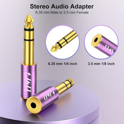J&D 5-Pack 1/4 to 1/8 Headphone Adapter, 6.35 mm to 3.5 mm Stereo TRS Male to Female, Gold-Plated 3.5mm Plug Jack Connector for Guitar, Amp, Keyboard, Bass, Yellow in Saudi Arabia