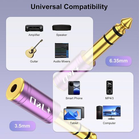 J&D 5-Pack 1/4 to 1/8 Headphone Adapter, 6.35 mm to 3.5 mm Stereo TRS Male to Female, Gold-Plated 3.5mm Plug Jack Connector for Guitar, Amp, Keyboard, Bass, Yellow in Saudi Arabia