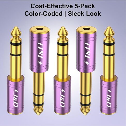 J&D 5-Pack 1/4 to 1/8 Headphone Adapter, 6.35 mm to 3.5 mm Stereo TRS Male to Female, Gold-Plated 3.5mm Plug Jack Connector for Guitar, Amp, Keyboard, Bass, Yellow in Saudi Arabia