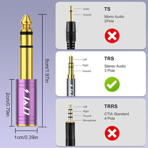 J&D 5-Pack 1/4 to 1/8 Headphone Adapter, 6.35 mm to 3.5 mm Stereo TRS Male to Female, Gold-Plated 3.5mm Plug Jack Connector for Guitar, Amp, Keyboard, Bass, Yellow in Saudi Arabia