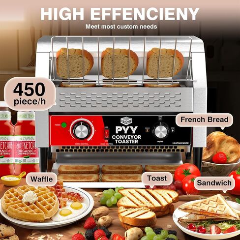 PYY Commercial Commercial Commercial Toaster - محامصات الحزام الصناعي الكهربائي الفرن من الفولاذ المقاوم للصدأ من الفولاذ المقاوم للصدأ TOSTADORA TRANSPORTADA لخبز الكعك بوفيه مطعم 450 شريحة/ساعة in Kuwait