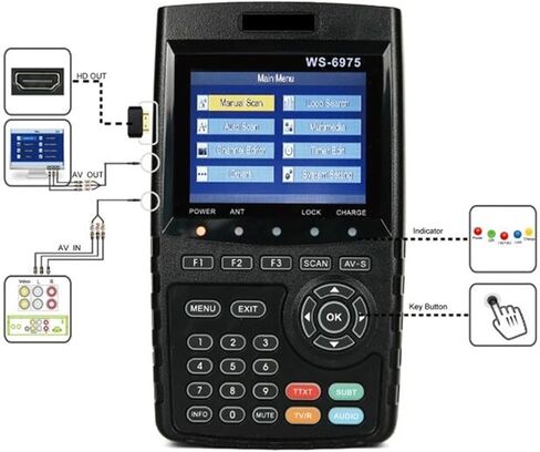 الباحث عن الأقمار الصناعية الرقمية ، WS-6975 WS6975 Finder Digital Efferrestrial Meter Meter مع MPEG-2/MPEG4 H.265 3.5 بوصة شاشة TFT LCD عالية الدقة ، عداد السواتل الساتلية in Kuwait