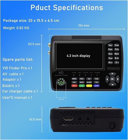 مكتشف الأقمار الصناعية الرقمية ، V10 Finder Prosatellite Signal Finder Meter Meter Meter Satfinde Digital Satellite Finder 4.3 Inch LCD STANTER in Kuwait