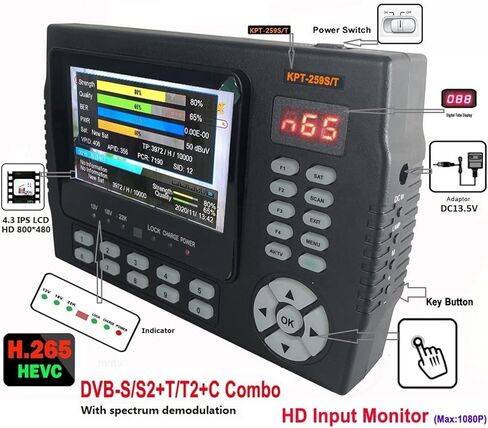 الباحث عن الأقمار الصناعية الرقمية ، KPT-259ST DVB-S2 DVB-T2 DVB-C Satellite Satellite Meter HD TVELLESTERSIVEN in Kuwait