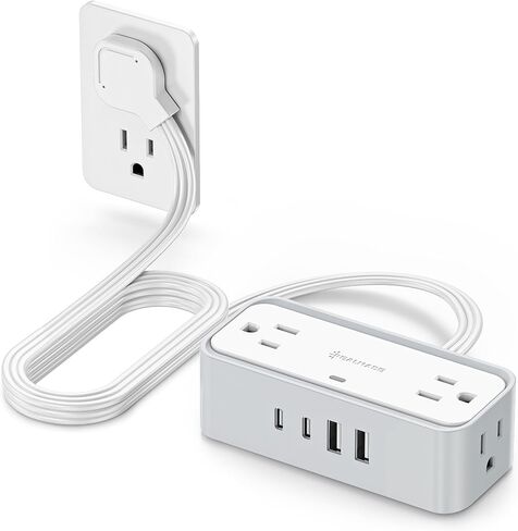 Surge Protector Power Strip, REALMADE 4 AC 4 USB Power Strip, Flat Plug Outlet Extender, 5Ft Extension Cord, Wall Mount Desk Charging for Home Office， Gray & White in Saudi Arabia