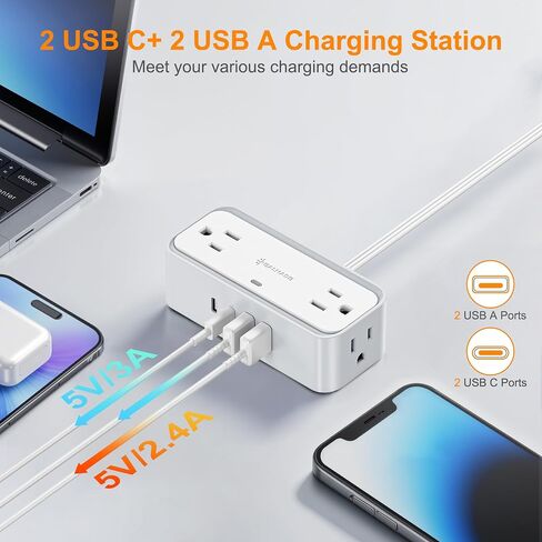 Surge Protector Power Strip, REALMADE 4 AC 4 USB Power Strip, Flat Plug Outlet Extender, 5Ft Extension Cord, Wall Mount Desk Charging for Home Office， Gray & White in Saudi Arabia