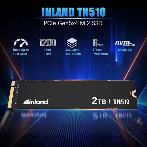 INLAND 2TB TN510 NVMe SSD Internal Solid State Drive - Gen 5x4, PCIe5.0 M.2 2280, seq. Read Speed up to 10,000 MB/s, for AI Applications, Gaming, and Video Editing in Saudi Arabia