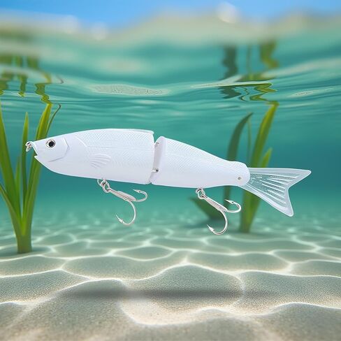 White 2 Segment Jointed Swimbaits,18cm 52g Fishing Lure Attractive Lightweight Bold Fake Floating Minnow for Bait Slow Sinking for Freshwater Saltwater Angling,Topwater Lures,Baits and Attractants in Saudi Arabia