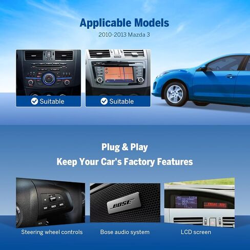 Eonon M3BLX7 Car Stereo Android 14 Receiver for Mazda 3 2010-2013,Wireless CarPlay & Android Auto Headunit, 9" Touchscreen GPS Navigation,Bluetooth,AM/FM,SWC, 3G+32G in Kuwait