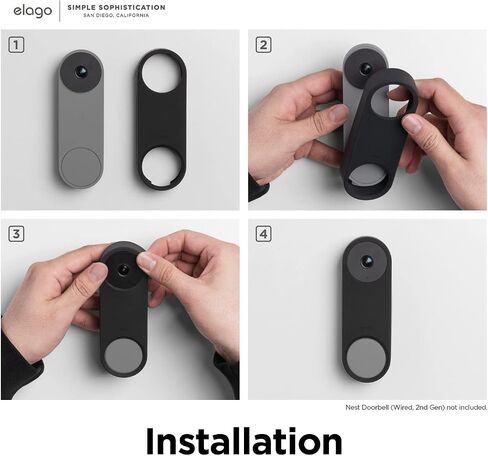 elago Silicone Case Compatible with Google Nest Hello Video Doorbell (Wired, 2nd Gen) - Weather and UV Resistant, Perfect Color Match, Clean Finish (Black) in Saudi Arabia