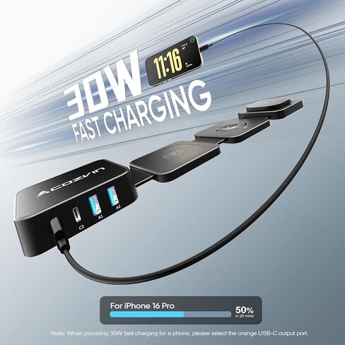 7-in-1 Wireless Charging Station for Apple Devices, ACOZVIN Foldable Magnetic Wireless Charger, 4 USB Ports(30W USB C), 5FT Cord Flat Plug, Travel Charger Stand for iPhone 16/15/14/13, iWatch &AirPods in Saudi Arabia