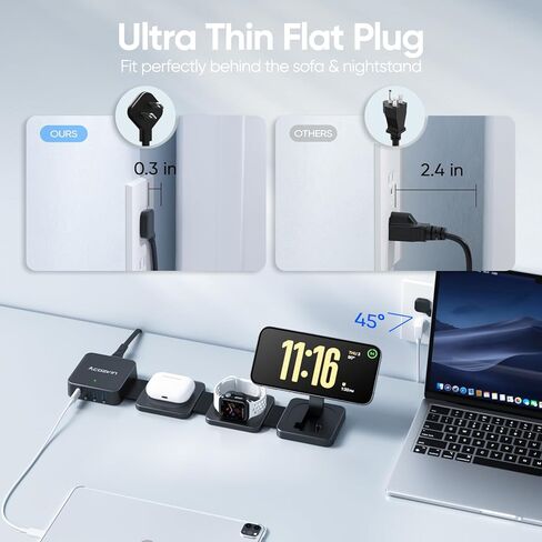 7-in-1 Wireless Charging Station for Apple Devices, ACOZVIN Foldable Magnetic Wireless Charger, 4 USB Ports(30W USB C), 5FT Cord Flat Plug, Travel Charger Stand for iPhone 16/15/14/13, iWatch &AirPods in Saudi Arabia