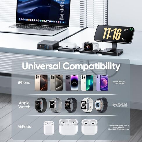 7-in-1 Wireless Charging Station for Apple Devices, ACOZVIN Foldable Magnetic Wireless Charger, 4 USB Ports(30W USB C), 5FT Cord Flat Plug, Travel Charger Stand for iPhone 16/15/14/13, iWatch &AirPods in Saudi Arabia