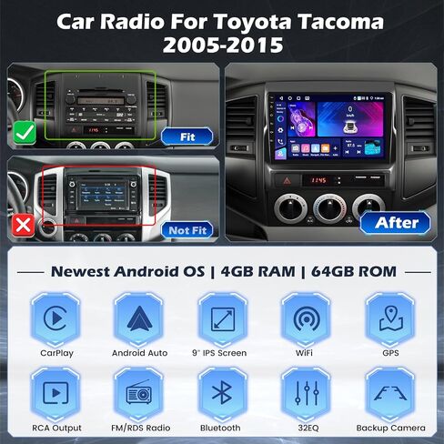 راديو سيارة Android 11 لسيارة Toyota Tacoma 2005-2013 راديو Apple Carplay Android Auto، Hikity 9 بوصة شاشة تعمل باللمس سيارة ستيريو GPS ملاحة بلوتوث كاميرا احتياطية، يدعم FM SWC شاشة مقسمة HiFi EQ in Saudi Arabia