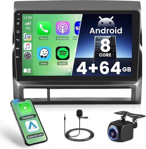 Hikity 6+128GB 8 Core Android 13 Radio for 2005-2013 Toyota Tacoma Upgrate Dash Kit with Wireless Carplay, 9'' Touch Screen, Android Auto/32EQ DSP/Bluetooth 5.0/GPS/WiFi/SWC, Backup Camera in Kuwait