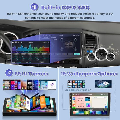 Hikity 6+128GB 8 Core Android 13 Radio for 2005-2013 Toyota Tacoma Upgrate Dash Kit with Wireless Carplay, 9'' Touch Screen, Android Auto/32EQ DSP/Bluetooth 5.0/GPS/WiFi/SWC, Backup Camera in Kuwait
