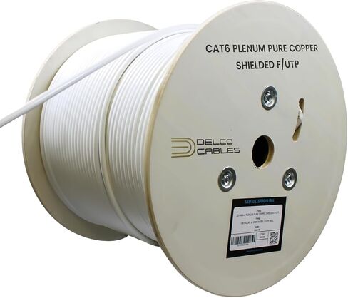 Cat6 Plenum Cable 1000ft | ETL Listed | Shielded (F/UTP) Twisted Pairs | 23AWG Solid Bare Copper | 550MHz High-Speed Ethernet | Wooden Reel | Fire Retardant CMP Cable (White, 1000ft) in Saudi Arabia
