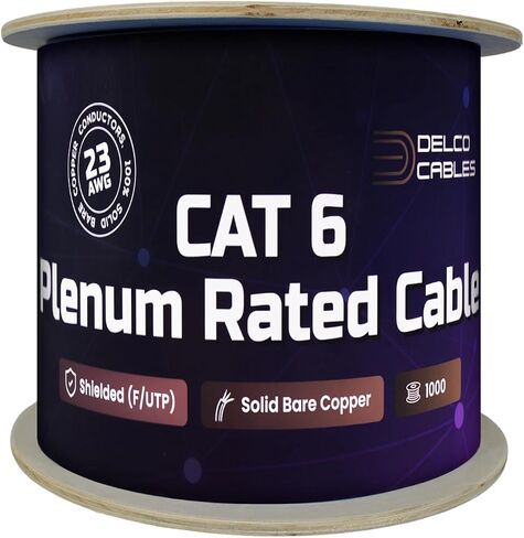 Cat6 Plenum Cable 1000ft | ETL Listed | Shielded (F/UTP) Twisted Pairs | 23AWG Solid Bare Copper | 550MHz High-Speed Ethernet | Wooden Reel | Fire Retardant CMP Cable (White, 1000ft) in Saudi Arabia