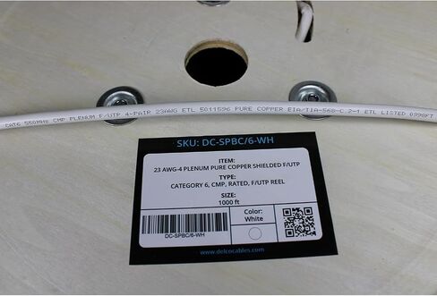 Cat6 Plenum Cable 1000ft | ETL Listed | Shielded (F/UTP) Twisted Pairs | 23AWG Solid Bare Copper | 550MHz High-Speed Ethernet | Wooden Reel | Fire Retardant CMP Cable (White, 1000ft) in Saudi Arabia