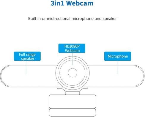 JACKLY Conference Room Camera with Microphone and Speaker, Wide Angle USB Video Conference Camera for Mac, PC, Laptop, Desktop (Black Big) in Kuwait