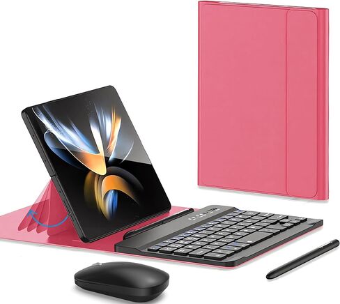 Voppton لهاتف Samsung Galaxy Z Fold 6 5 4 لوحة مفاتيح وماوس، لوحة مفاتيح بلوتوث مغناطيسية محمولة مع حافظة جلدية وقلم سعوي، حافظة لوحة مفاتيح لاسلكية لـ Google Pixel Fold، أسود in Kuwait