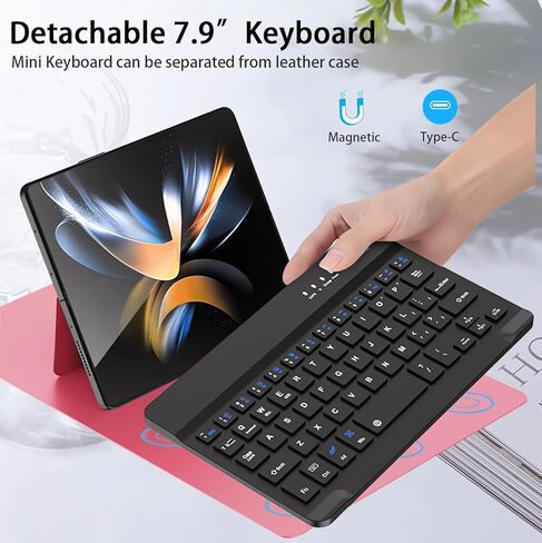 Voppton لهاتف Samsung Galaxy Z Fold 6 5 4 لوحة مفاتيح وماوس، لوحة مفاتيح بلوتوث مغناطيسية محمولة مع حافظة جلدية وقلم سعوي، حافظة لوحة مفاتيح لاسلكية لـ Google Pixel Fold، أسود in Kuwait