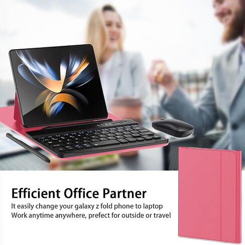 Voppton لهاتف Samsung Galaxy Z Fold 6 5 4 لوحة مفاتيح وماوس، لوحة مفاتيح بلوتوث مغناطيسية محمولة مع حافظة جلدية وقلم سعوي، حافظة لوحة مفاتيح لاسلكية لـ Google Pixel Fold، أسود in Kuwait
