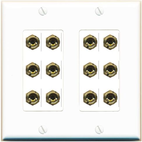 RiteAV 12 Banana 6 Speaker Surround Female Coupler Decorative Wall Plate - 2 Gang [Black/Black] in Saudi Arabia