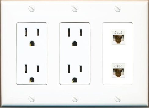 RiteAV 2 Port Cat6 Ethernet Wall Plate - 3G Dual Outlet [White/White] in Saudi Arabia