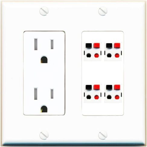 RiteAV 4 Port Speaker Wire Plug Jack Wall Plate - Tamper Resistant Outlet [Round White] in Saudi Arabia