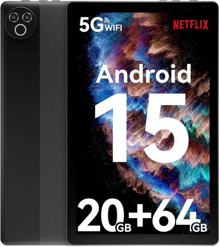 Tablet 10 Inch Android 15 OS GMS Tablets PC 1.8 GHz 5-Core 20 (3+17) GB RAM 64 GB ROM 1 TB قابلة للتوسيع 1280 × 800 HD IPS شاشة اللمس 5000 MAH WIFI 6 Bluetooth 5.4 Dual Camera 2025 (Black) in Kuwait