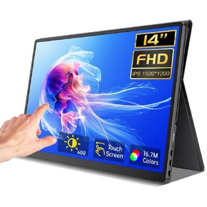 Portable Monitor Touchscreen 14 Inch 1200P Touch Screen Monitor Portable with Protective Sleeve CNC Metal HDMI USB C 100% sRGB Ultra-Slim Travel Monitors for Laptop, PC, Mac, Phone, Switch in Saudi Arabia