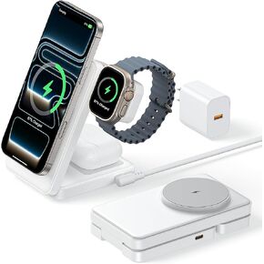 Meifigno 3 in 1 Foldable Wireless Charger for Apple Multiple Devices, White in Kuwait
