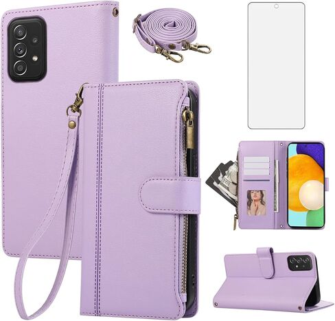 Asuwish Phone Case for Samsung Galaxy A52/A52S 5G Zipper Wallet Cell Cover with Tempered Glass Screen Protector Crossbody Strap Card Holder Stand Leather A 52 S 4G G5 52A S52 52S Women Men Girls Beige in Saudi Arabia