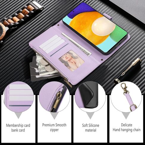 Asuwish Phone Case for Samsung Galaxy A52/A52S 5G Zipper Wallet Cell Cover with Tempered Glass Screen Protector Crossbody Strap Card Holder Stand Leather A 52 S 4G G5 52A S52 52S Women Men Girls Beige in Saudi Arabia