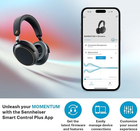 Sennheiser Consumer Audio Momentum 4 سماعات رأس لاسلكية - سماعات رأس بلوتوث للمكالمات المتوسطة الكريستال مع إلغاء الضوضاء التكيفية ، عمر البطارية 60 ساعة ، تصميم قابل للطي خفيفة الوزن - أسود/نحاسي in Kuwait